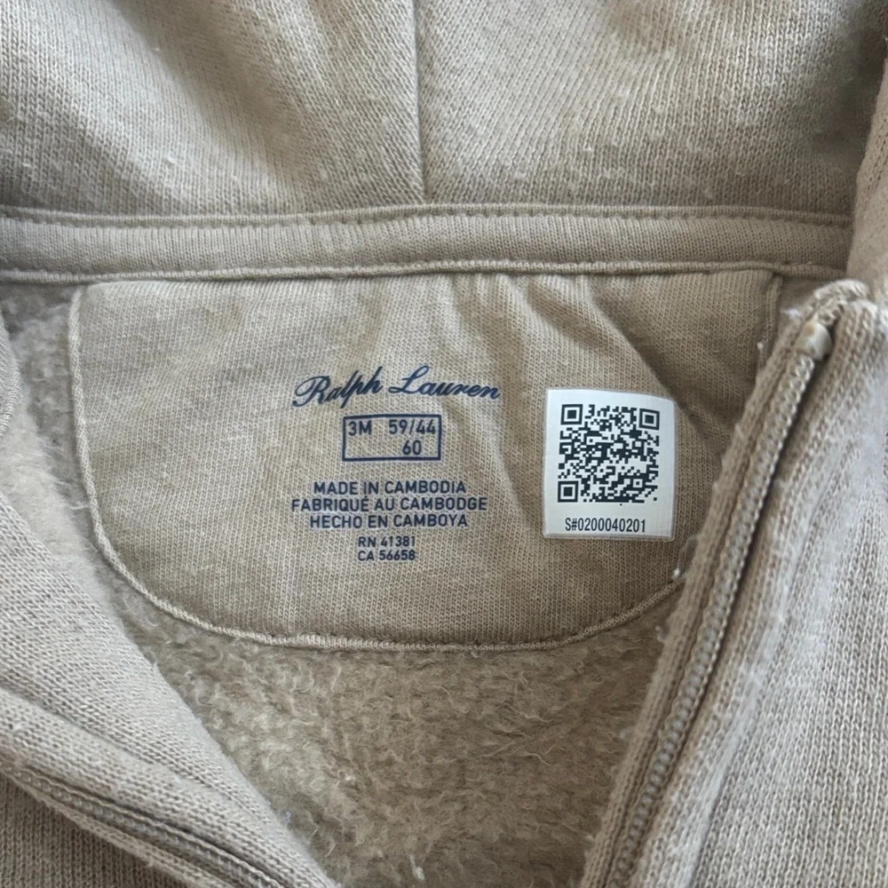 Ralph Lauren Infant Tan Tan Hooded Zip-Up Sweatshirt 3 Months